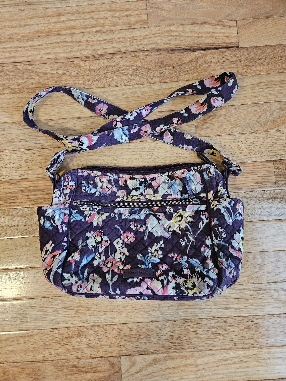 Vera Bradley Purple Floral On The Go Quilted Crossbody Bag Indiana Rose Pattern